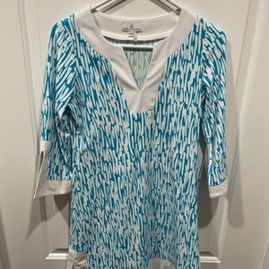 Jude Connally XS tunic dress aqua white with Jude cloth